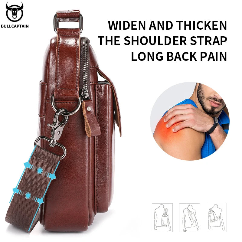 Rondi - men's Leather Crossbody Shoulder Bag Compact Multi-Pocket Travel Messenger Bag - Ashour Shoes