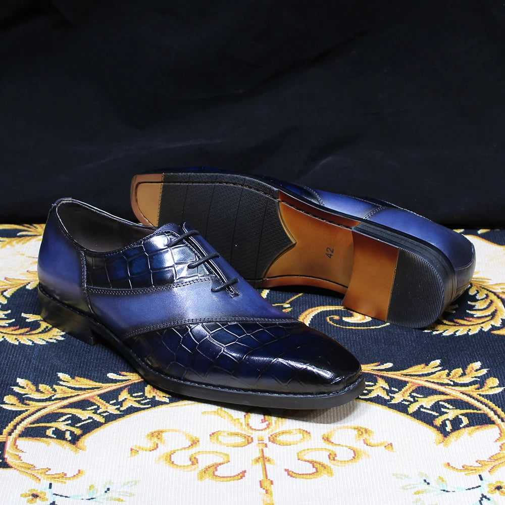 il gestore 3 - Two tone unique black and blue oxford shoes for men - Ashour Shoes
