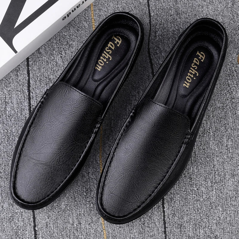 Azzurro - Men's Genuine Leather Slip-On Driving Loafers - Ashour Shoes