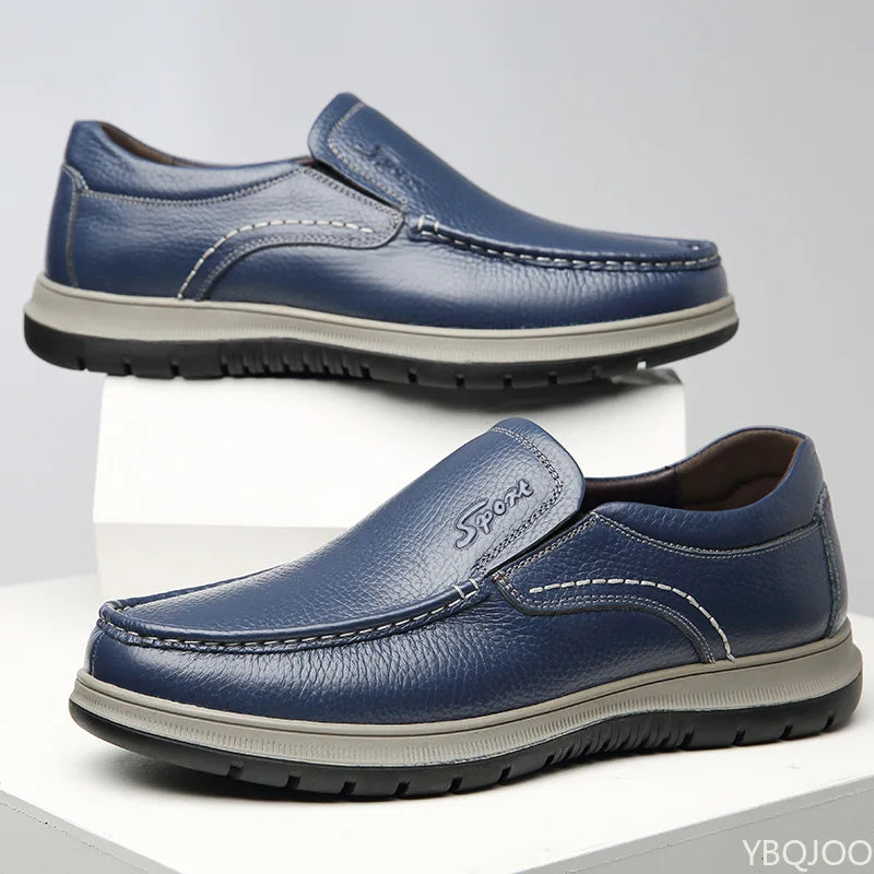 Sportivo - Men's Casual Blue Genuine Leather Moc Toe Loafers - Ashour Shoes