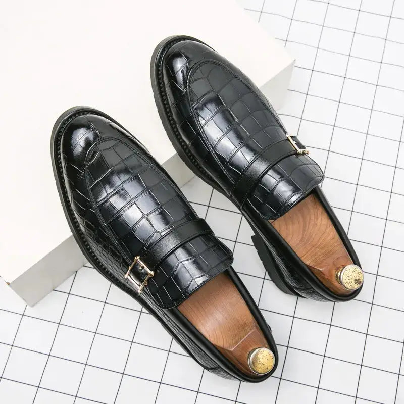 The Monzino - Men's Elegant Dress Shoes Monk-strap Loafers (Crocodile pattern) - Ashour Shoes