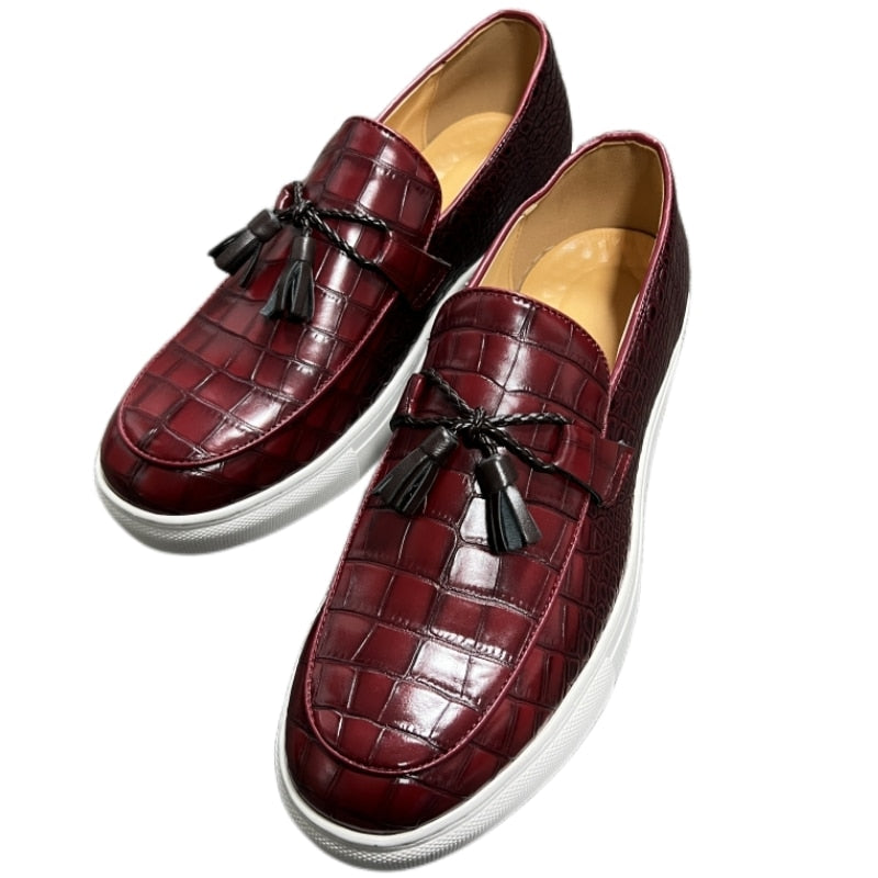 The Vulcanize 3 - Crocodile Pattern Leather Tassel Loafers with a sneaker outsole for men - Ashour Shoes