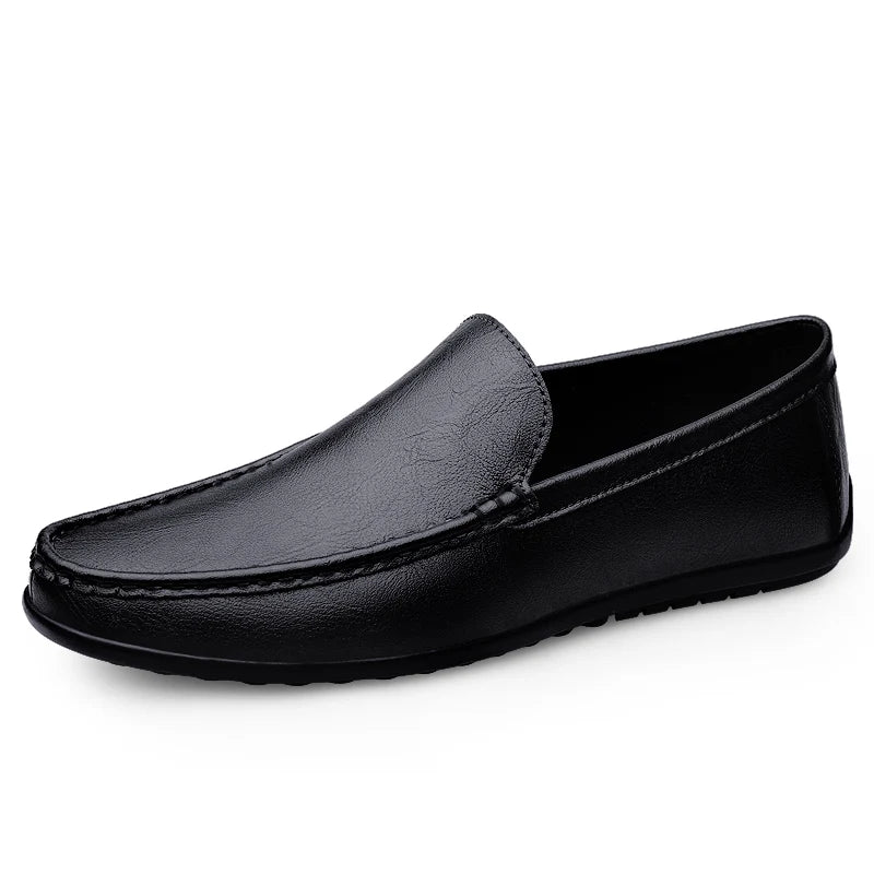 Azzurro - Men's Genuine Leather Slip-On Driving Loafers - Ashour Shoes