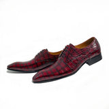 Red Printing Derby Shoes Formal for Men Luxury Lace Up Genuine Leather Dress Design Social Business Wedding Evening Party - Ashour Shoes