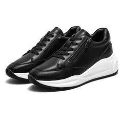 Zenith - Women's Casual Leather Platform Sneakers with Side Zipper - Ashour Shoes