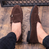 Duca - Men's Black Suede Pointed Toe Double Monk Strap Dress Shoes - Ashour Shoes