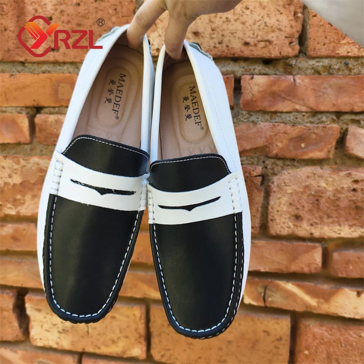 Stile - Men's Two-Tone Genuine Leather Driving Moccasins - Ashour Shoes