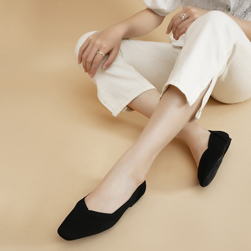 The EcoStride - Square-Toe V-Cut Flats Cruelty-free footwear For Women - Ashour Shoes