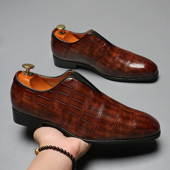 Distinto - Men's Luxury Crocodile Embossed Pointed Toe Slip-On Loafers