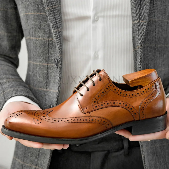 Ryno - Brogue Derby leather dress shoes for men - Ashour Shoes