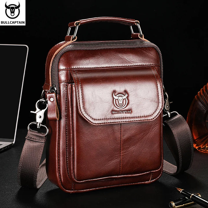 Rondi -  men's Leather Crossbody Shoulder Bag Compact Multi-Pocket Travel Messenger Bag