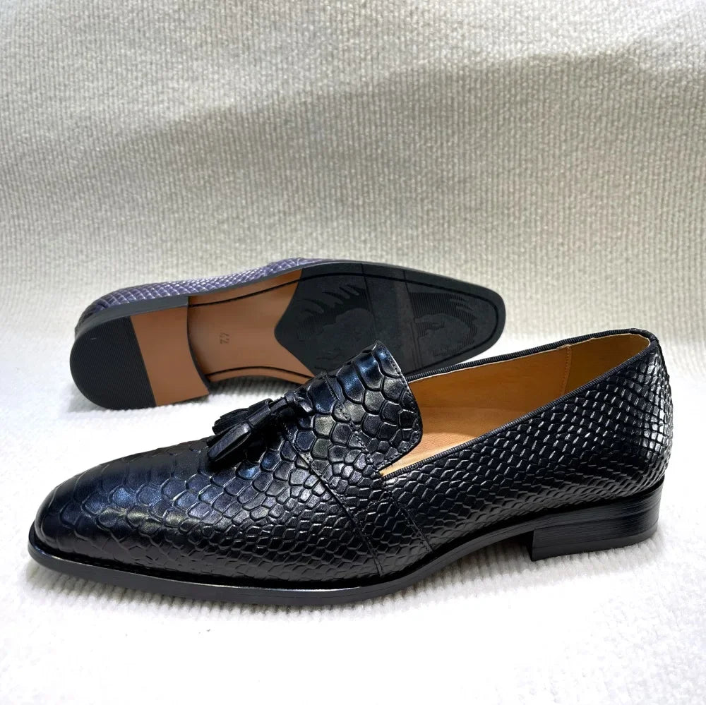 Virello2 – Men’s leather Snake/Python Print Slip-On loafers shoes - Ashour Shoes
