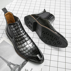 Calviro – Men’s Crocodile-Embossed Chelsea Boots – vegan Leather Ankle Boots - Ashour Shoes
