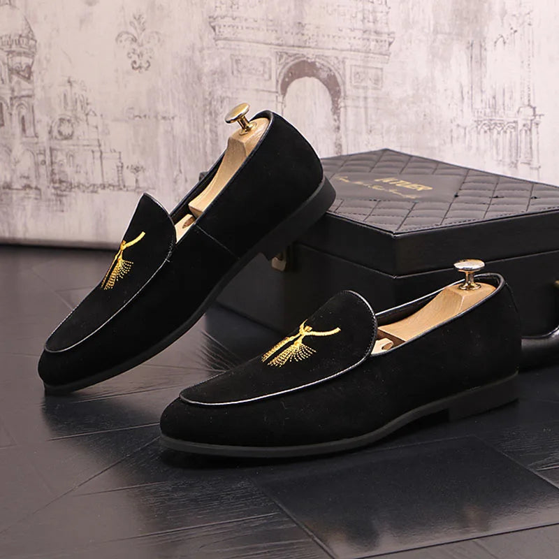 Xiya - Suede leather embroidered loafers for men