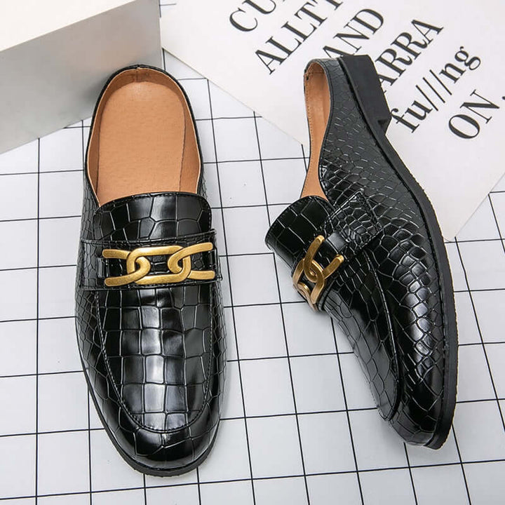 il lusso M - Crocodile Pattern Leather Mules backless loafers/Slippers for Men - Ashour Shoes