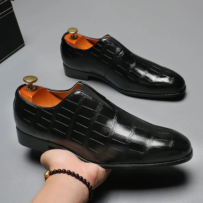 Distinto - Men's Luxury Crocodile Embossed Pointed Toe Slip-On Loafers