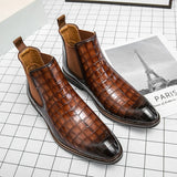 Calviro – Men’s Crocodile-Embossed Chelsea Boots – vegan Leather Ankle Boots - Ashour Shoes