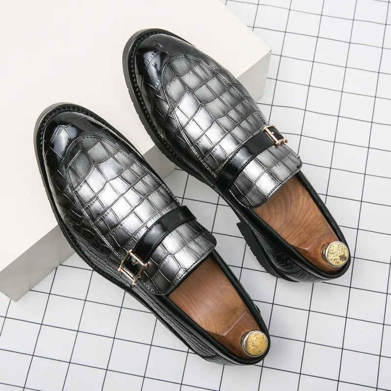 The Monzino - Men's Elegant Dress Shoes Monk-strap Loafers (Crocodile pattern) - Ashour Shoes