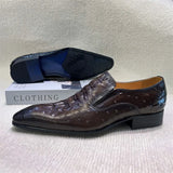 Virello – Men’s Leather loafers with ostrich print (Black / Brown) - Ashour Shoes