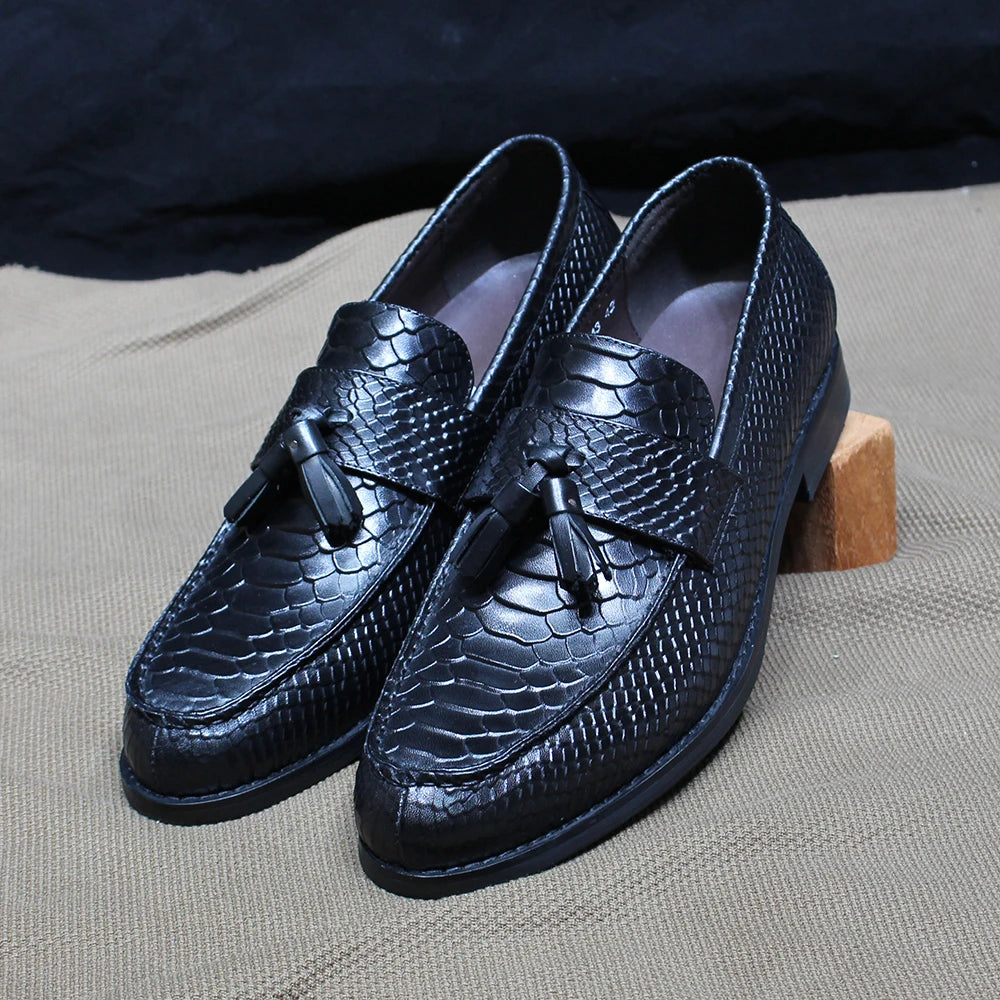 Alino - crocodile print tassel leather loafers for men - Ashour Shoes