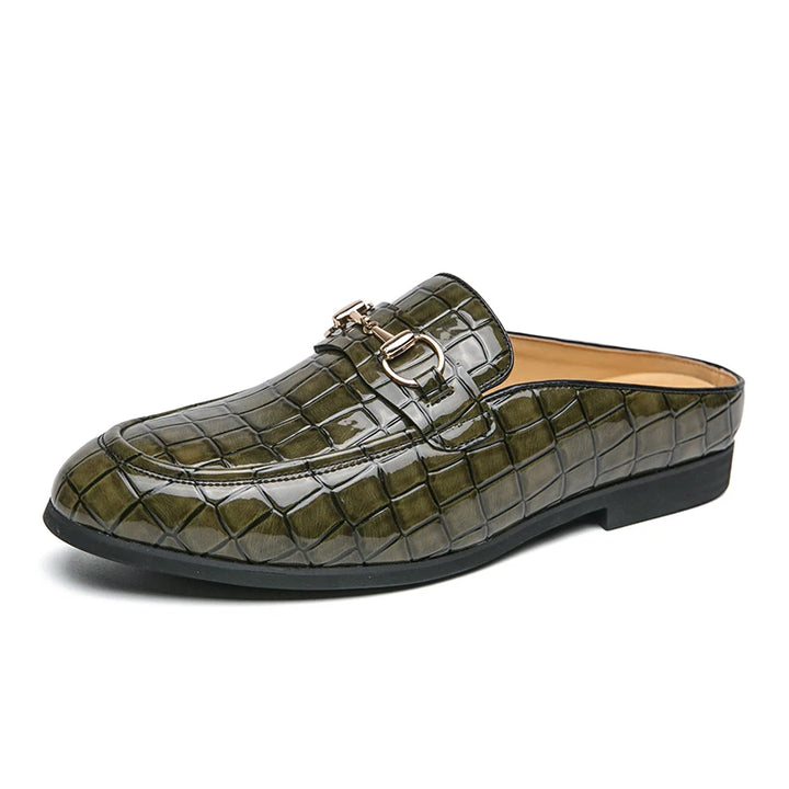 The Tamer 2 - Leather Men’s Mules/ backless loafers with an alligator print - Ashour Shoes