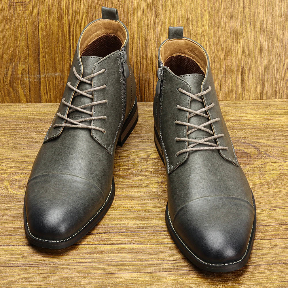 Averon – Men’s Vegan Leather zip up Boots – Cap Toe Lace-Up Ankle Dress Boots - Ashour Shoes