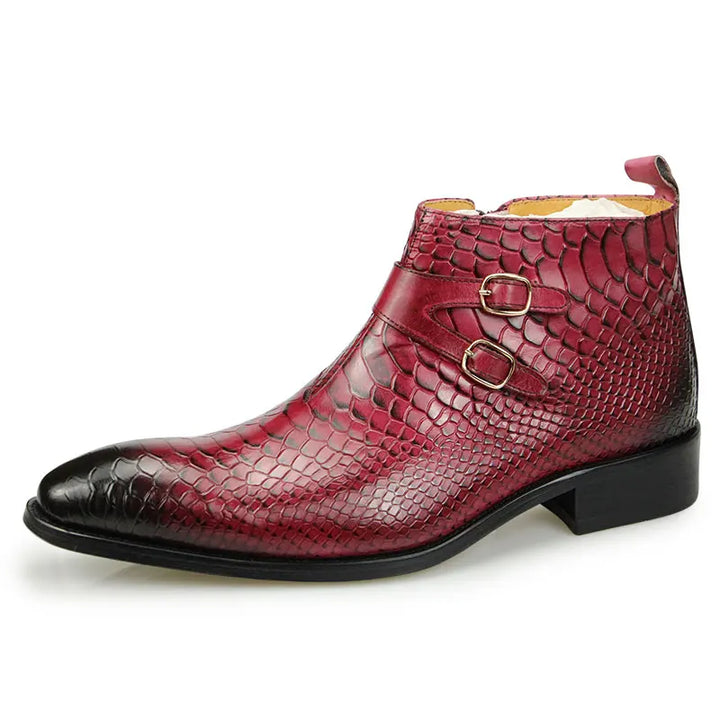 Afidani  - Alligator print strap on leather boots for men