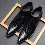 Stile - Men's Blue Crocodile Embossed Patent Leather Zipper Ankle Dress Boots - Ashour Shoes