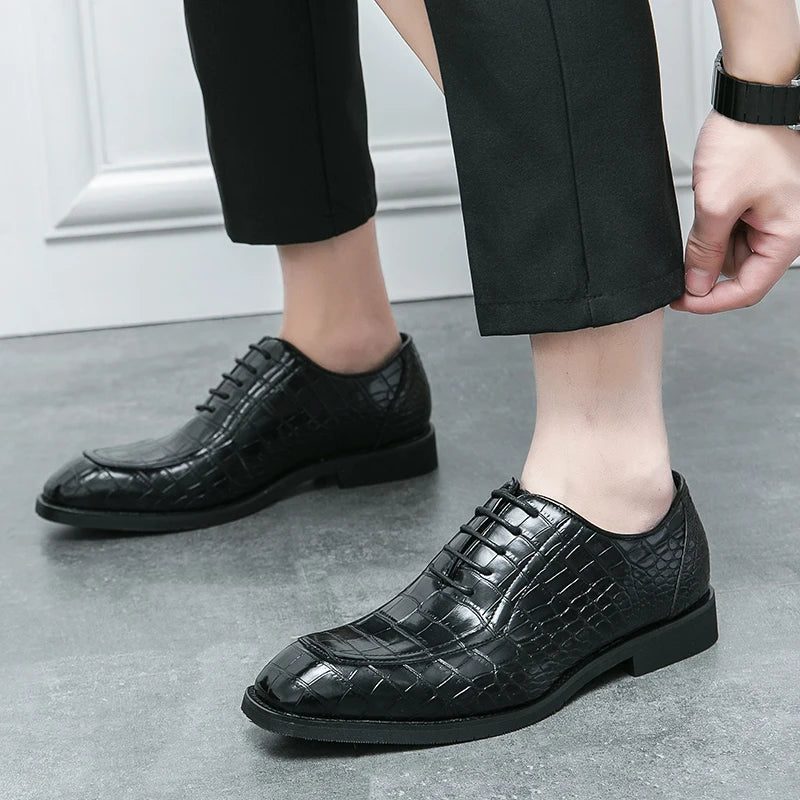 Caimano - Men's Glossy Alligator Embossed Square Toe Oxford Dress Shoes - Ashour Shoes