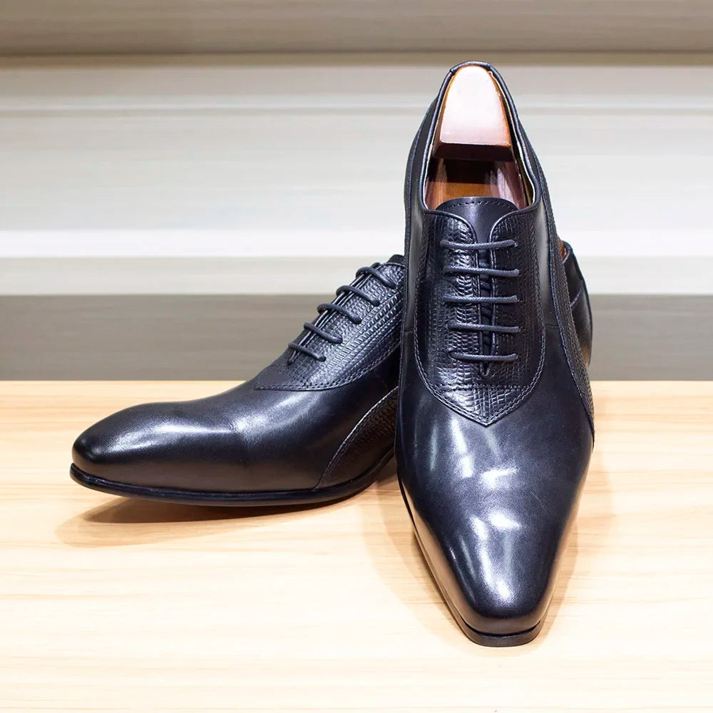 Magnifico - Men's Luxury Red Leather Textured Oxford Dress Shoes - Ashour Shoes