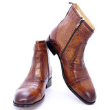 Divo - Men's Genuine Leather Crocodile Print Zip Buckle Ankle Boots - Ashour Shoes