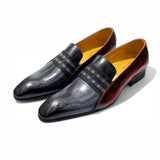 Distinto - Men's Two-Tone Leather Loafers with Checkered Band and Brogue Detail - Ashour Shoes