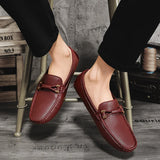 Rubino - Men's Stylish Wine Red PU Leather Driving Loafers - Ashour Shoes