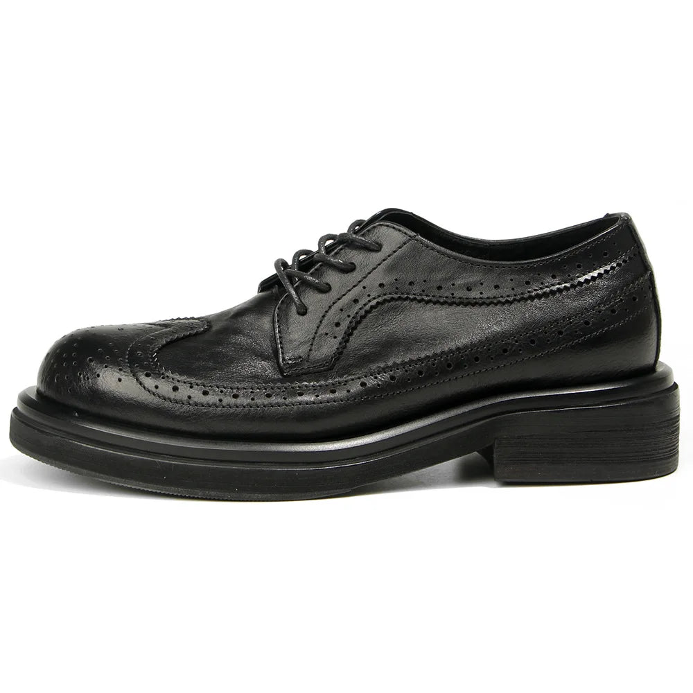 Maestro - Men's Distressed Leather Brogue Derby Shoes with Chunky Sole - Ashour Shoes