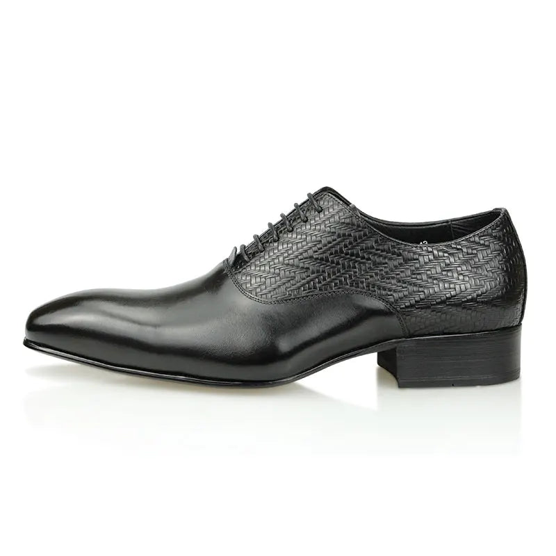 simaya - leather oxford dress shoes. textured detailing. Big sizes. - Ashour Shoes