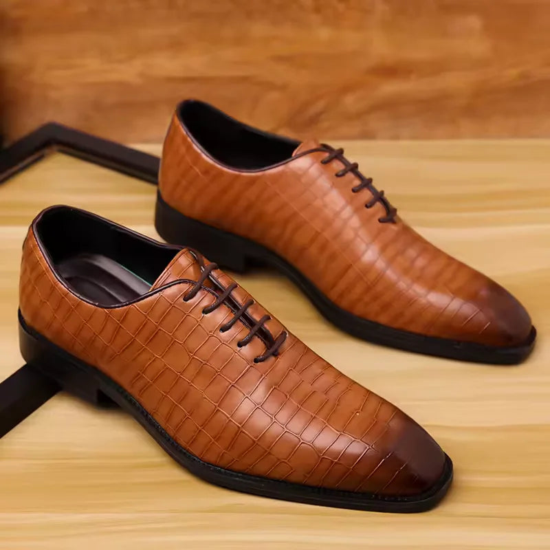 Distinto - Men's Crocodile Embossed Leather Oxford Dress Shoes - Ashour Shoes