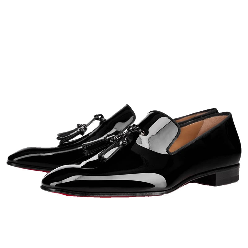 Rossi P3  - Shiny red bottom sole tassel patent leather loafers for men