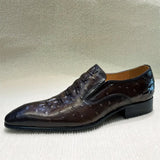 Virello – Men’s Leather loafers with ostrich print (Black / Brown) - Ashour Shoes