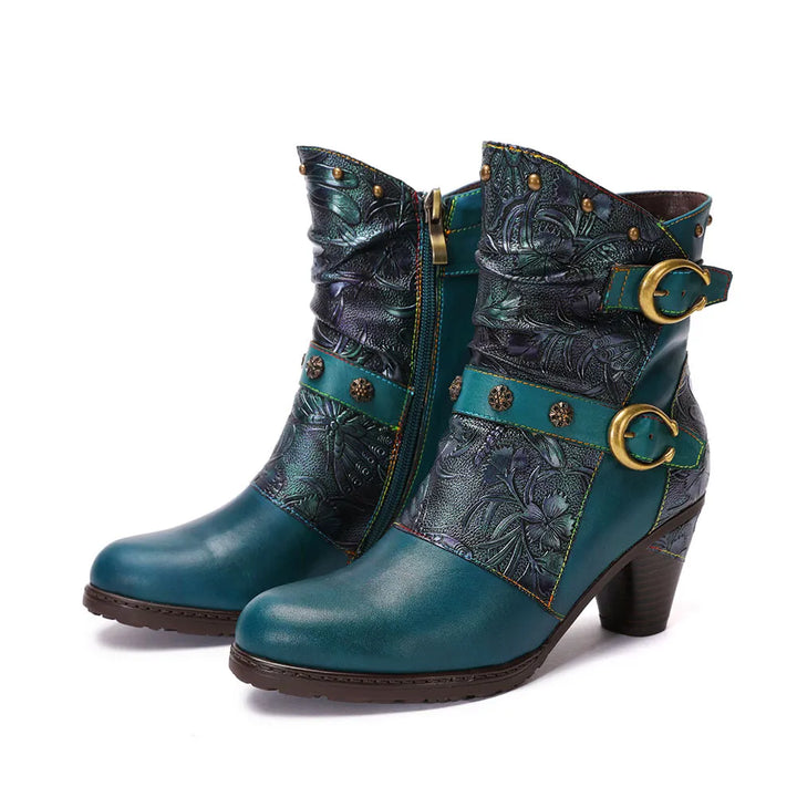 Armino - Retro Painted clasp leather boots for women - Ashour Shoes