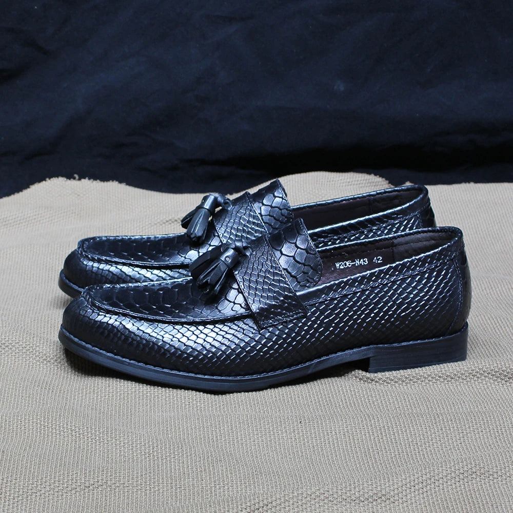 Alino - crocodile print tassel leather loafers for men - Ashour Shoes