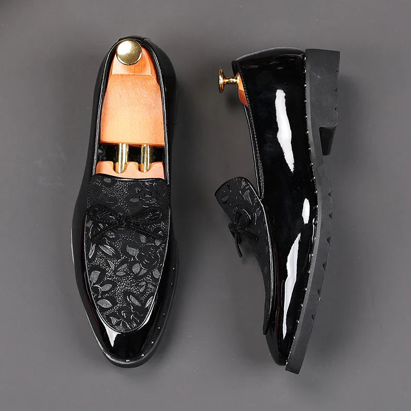 Maestro - Men's Luxury Patent Leather Floral Embossed Loafers - Ashour Shoes