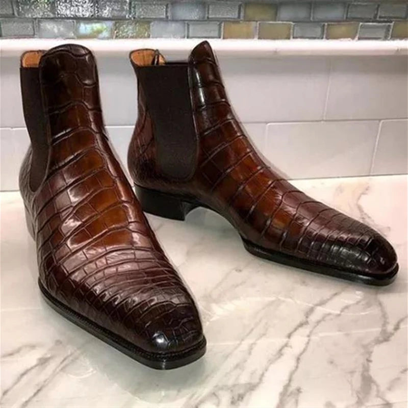 Calviro – Men’s Crocodile-Embossed Chelsea Boots – vegan Leather Ankle Boots - Ashour Shoes