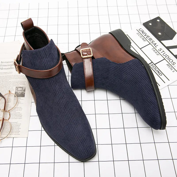 Wibo - Fashion suede leather boots for men with buckle/belt detail