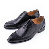 Distinto - Men's Luxury Black Ostrich Print Leather Oxford Dress Shoes - Ashour Shoes