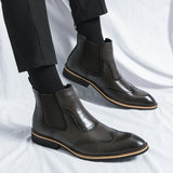 Distinto - Men's Polished Leather Brogue Chelsea Boots - Ashour Shoes