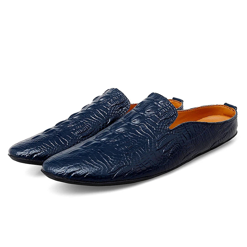 Eleganza - Men's Blue Crocodile Embossed Leather Loafers - Ashour Shoes