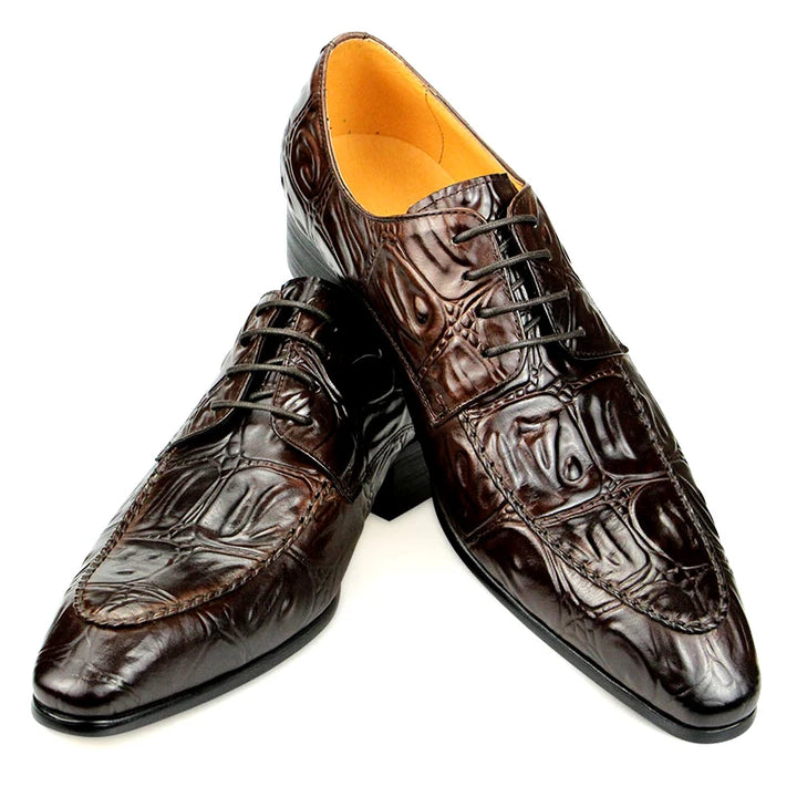 Lirona2 - Men’s Crocodile Embossed Leather derby Dress Shoes – Alligator Print