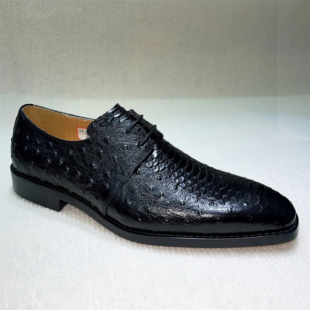 Orsano – Men’s Ostrich-Print Leather Oxford Shoes – Genuine Leather Dress Shoes - Ashour Shoes