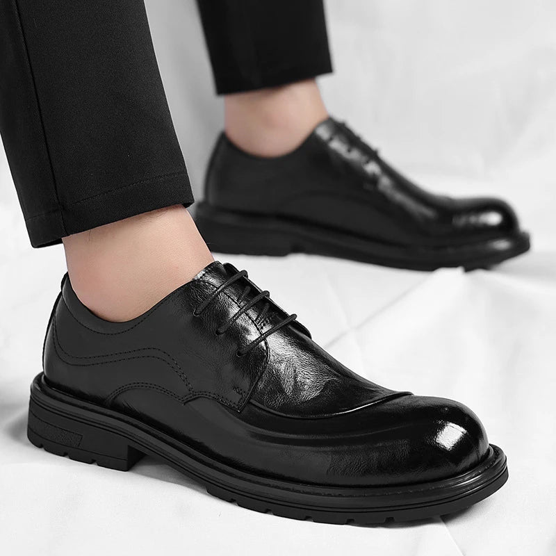 Stile - Men's Burnished Leather Lace-Up Oxford Dress Shoes with Chunky Sole - Ashour Shoes