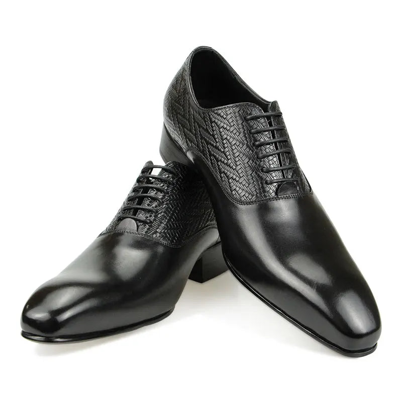simaya - leather oxford dress shoes. textured detailing. Big sizes. - Ashour Shoes